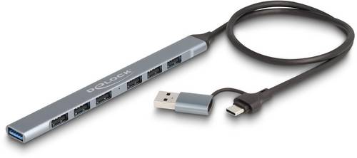 Delock 64273 USB-Hub 7 Port USB-A USB 3.2 Gen1 5 GBit/s mit USB-C® Stecker Grau 64273