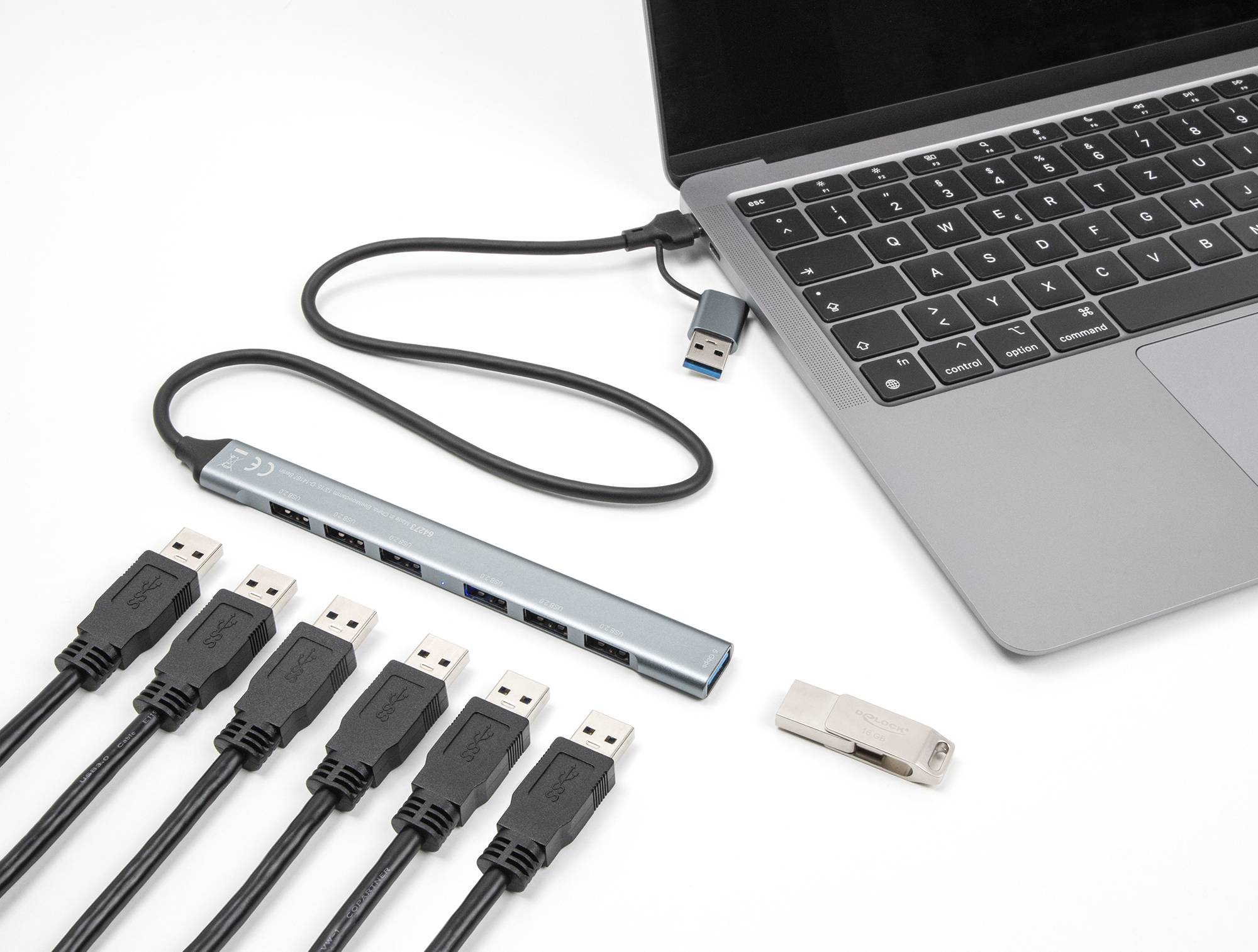 Delock 64273 USB-Hub 7 Port USB-A USB 3.2 Gen1 5 GBit/s mit USB-C® Stecker Grau 64273