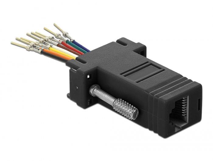 Delock 66166 RJ45 / VGA Adapter [1x D-SUB-Stecker 9pol. - 1x RJ45-Buchse] Schwarz, Edelstahl