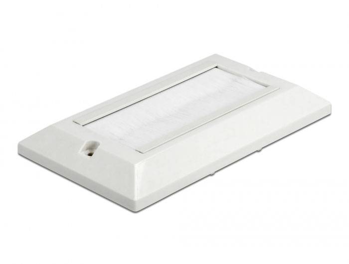 Ein rechteckiger, weißer Wandeinbau-Abdeckrahmen mit glatter Oberfläche und einer kleinen Öffnung unten.