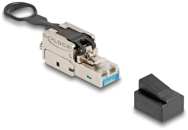 Delock 87892 RJ45 Stecker feldkonfektionierbar Cat.6A mit Push und Pull Lasche werkzeugfrei 87892 Silber 1St.