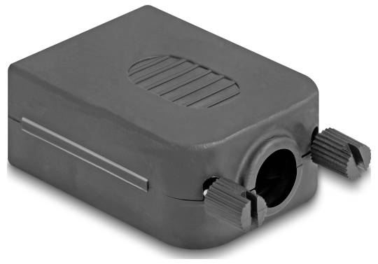 Ein rechteckiger schwarzer Spitzer mit zwei Schrauben zur Einstellung der Spitzenstärke und einer Öffnung für Stifte.