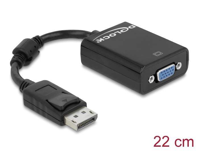 Delock 61848 DisplayPort / VGA Adapter [1x DisplayPort Stecker - 1x VGA-Buchse] Schwarz mit Ferritkern 12cm