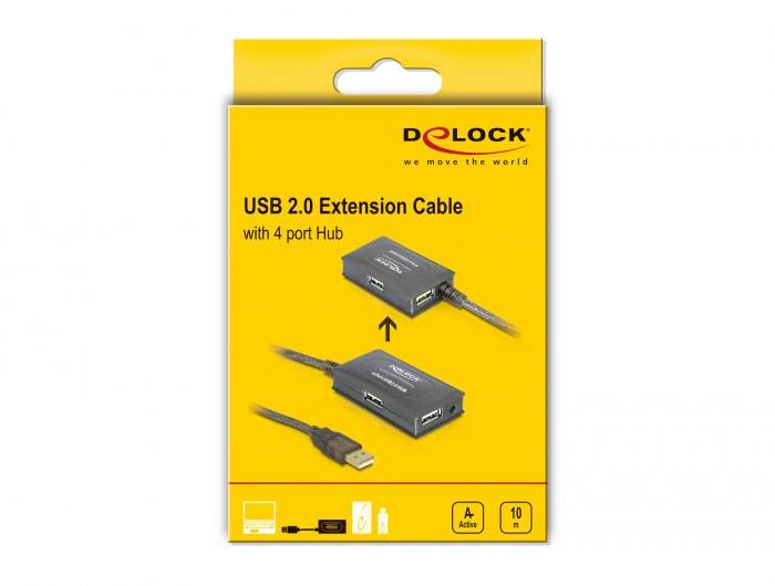 Delock 82748 USB-Hub 4 Port USB-A, DC-Buchse 3.5mm USB 2.0 480MBit/s Grau 82748