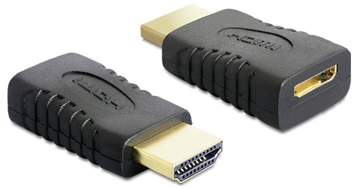 Ein HDMI-Adapter mit einem männlichen und einem weiblichen Anschluss. Eignet sich zum Verbinden von HDMI-Kabeln oder Geräten.