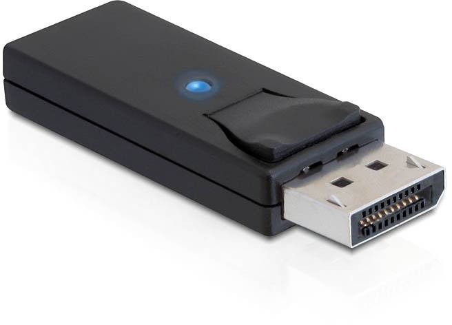 Ein schwarzer USB-Stick mit einer blauen LED-Anzeige und einem silberfarbenen Anschluss liegt auf einer hellen Oberfläche.