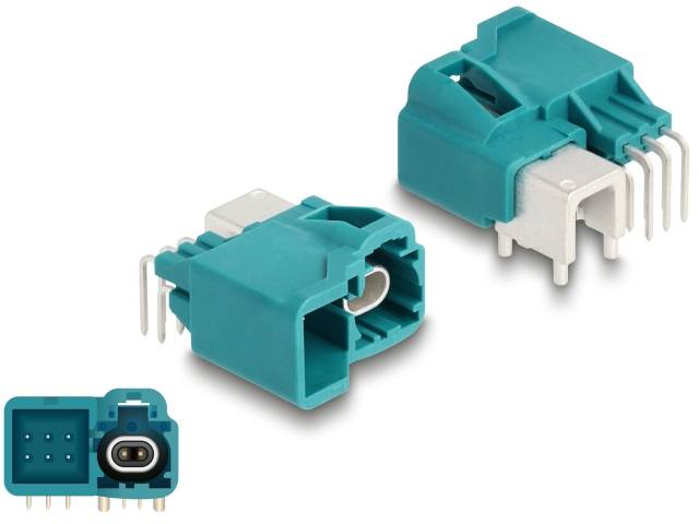 Delock HDMTD single + Powerpin Stecker gewinkelt für PCB 90328 90328 Türkis (matt), Weiß (matt) Inhalt: 1St.