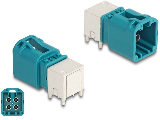Delock Mini FAKRA Z Stecker quad gewinkelt B-Typ PCB 90116 90116 Türkis (matt), Weiß (matt) Inhalt: 1St.