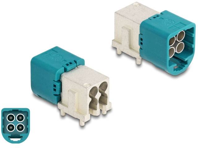 Delock Mini FAKRA Z Stecker quad nach unten gewinkelt A-Typ PCB 90115 90115 Türkis (matt), Weiß (matt) Inhalt: 1St.