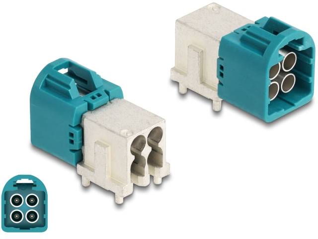 Delock Mini FAKRA Z Stecker quad gewinkelt A-Typ PCB 90113 90113 Türkis (matt), Weiß (matt) Inhalt: 1St.