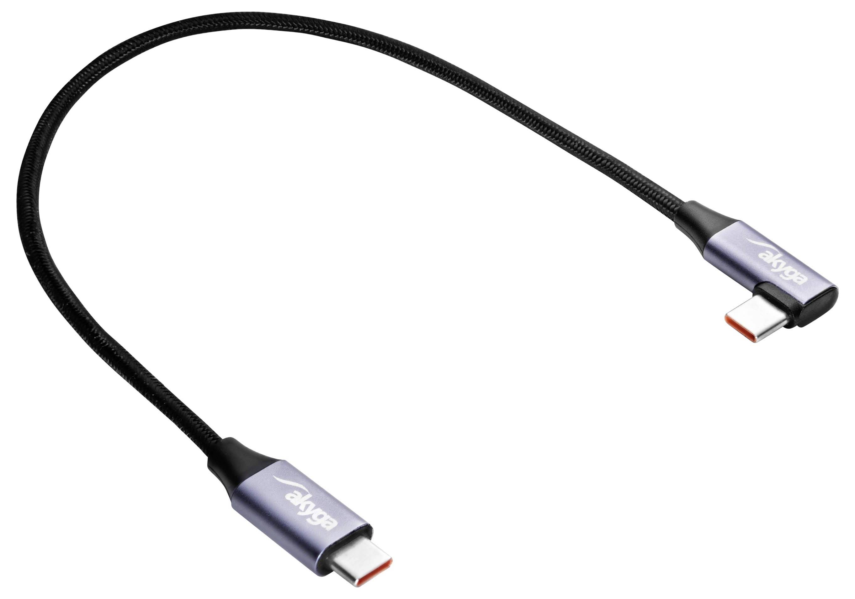 Ein schwarzes, geflochtenes USB-C-zu-USB-C-Kabel mit silbernen Steckern, auf denen 'elyse' steht.
