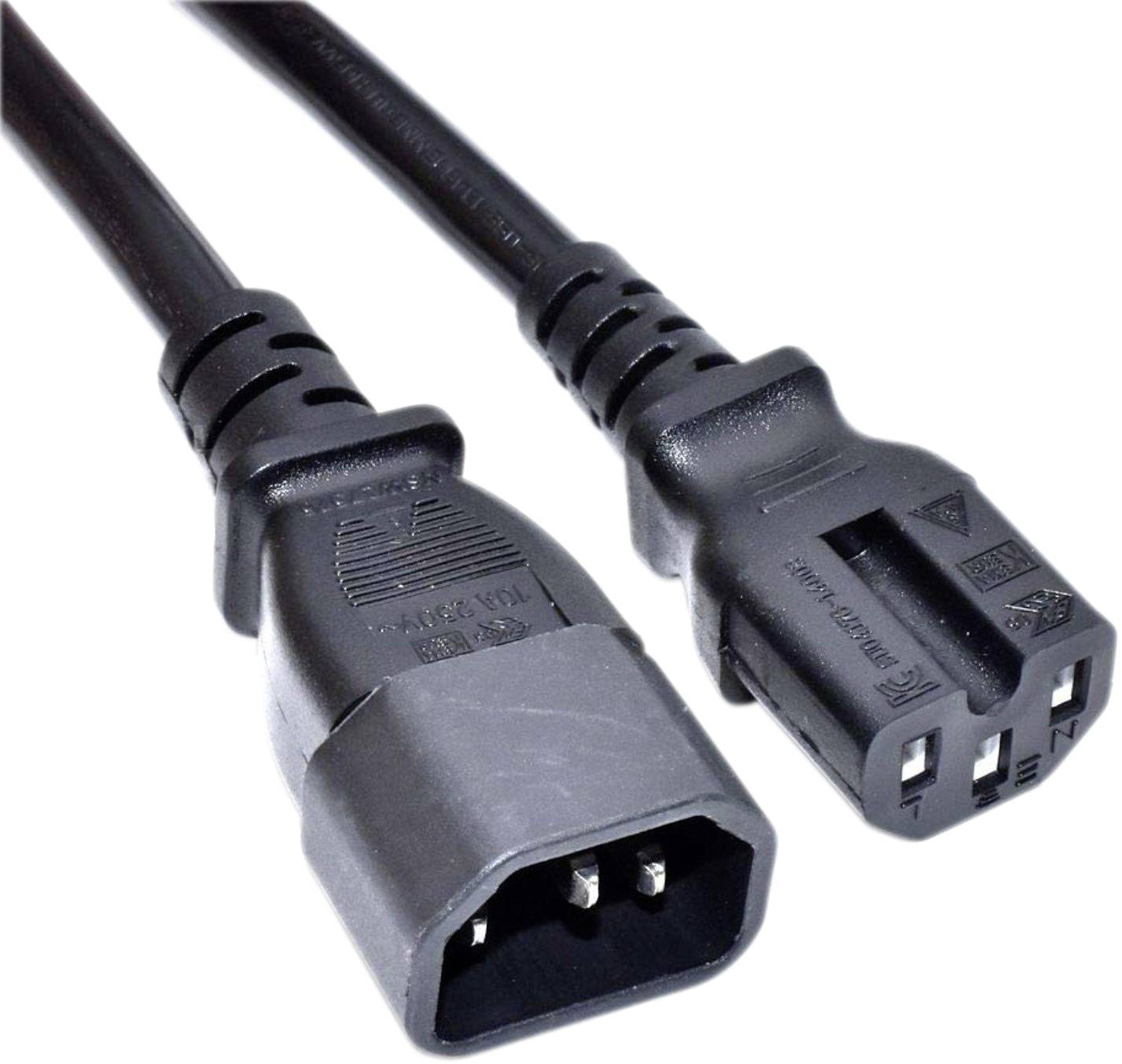 Stromkabel mit Stecker und Buchse, jeweils drei Pins. Geeignet für die Verbindung von Geräten mit Stromquellen.