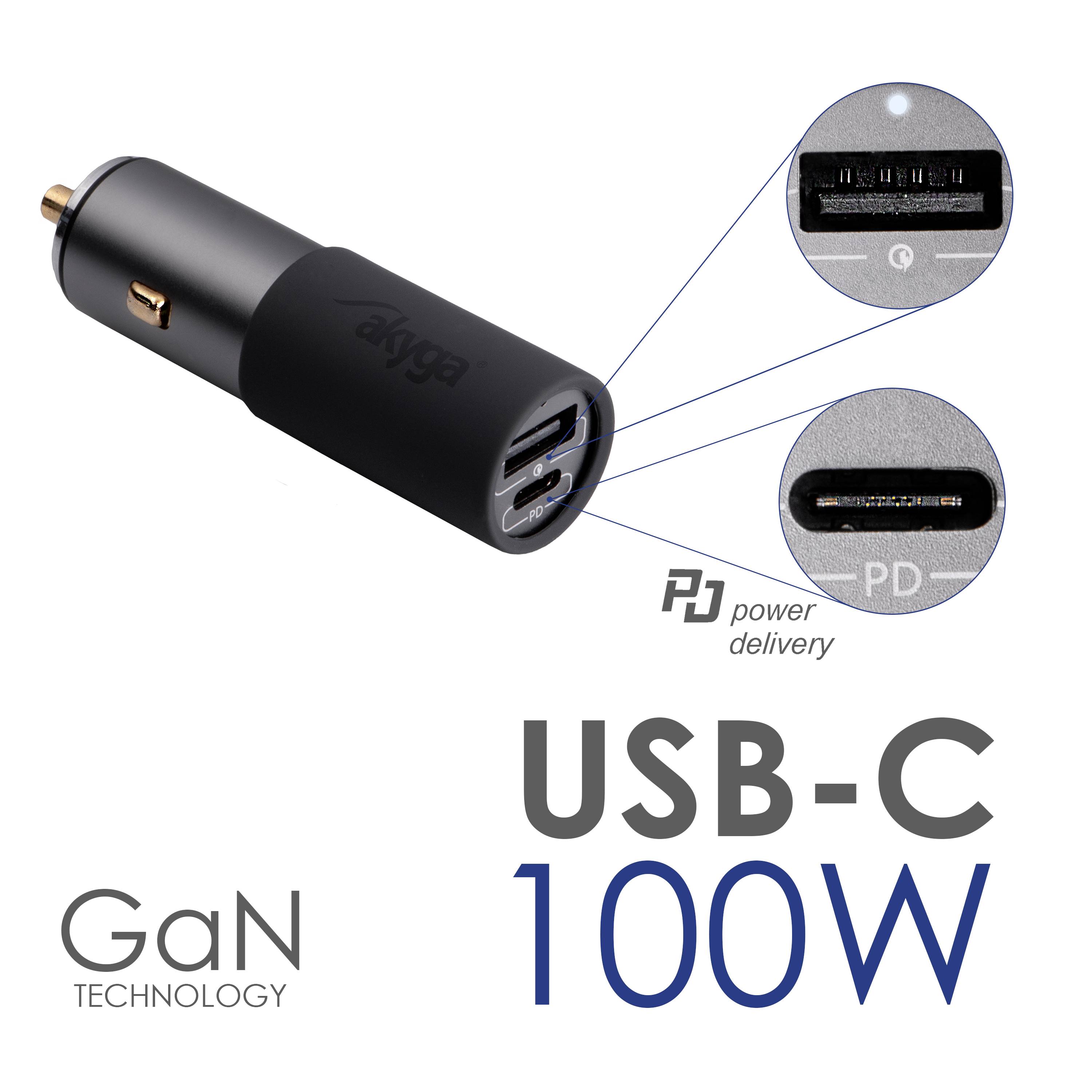Akyga AK-CH-26 USB Ladegerät 100W 1x USB-C®, 1x USB-A QC 3.0, USB PD 3.0 Grau KFZ, LKW GaN, Schnellladegerät