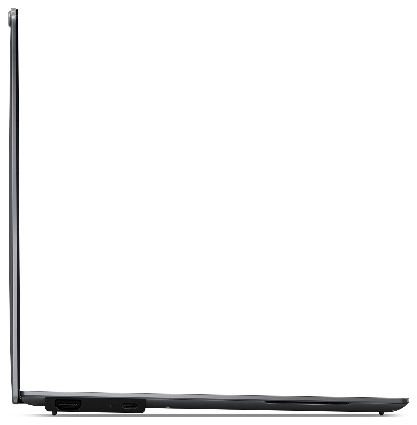 Dünner, moderner Laptop in seitlichem Profil, zeigt seine schlanke Bauweise und minimalistische Gestaltung.