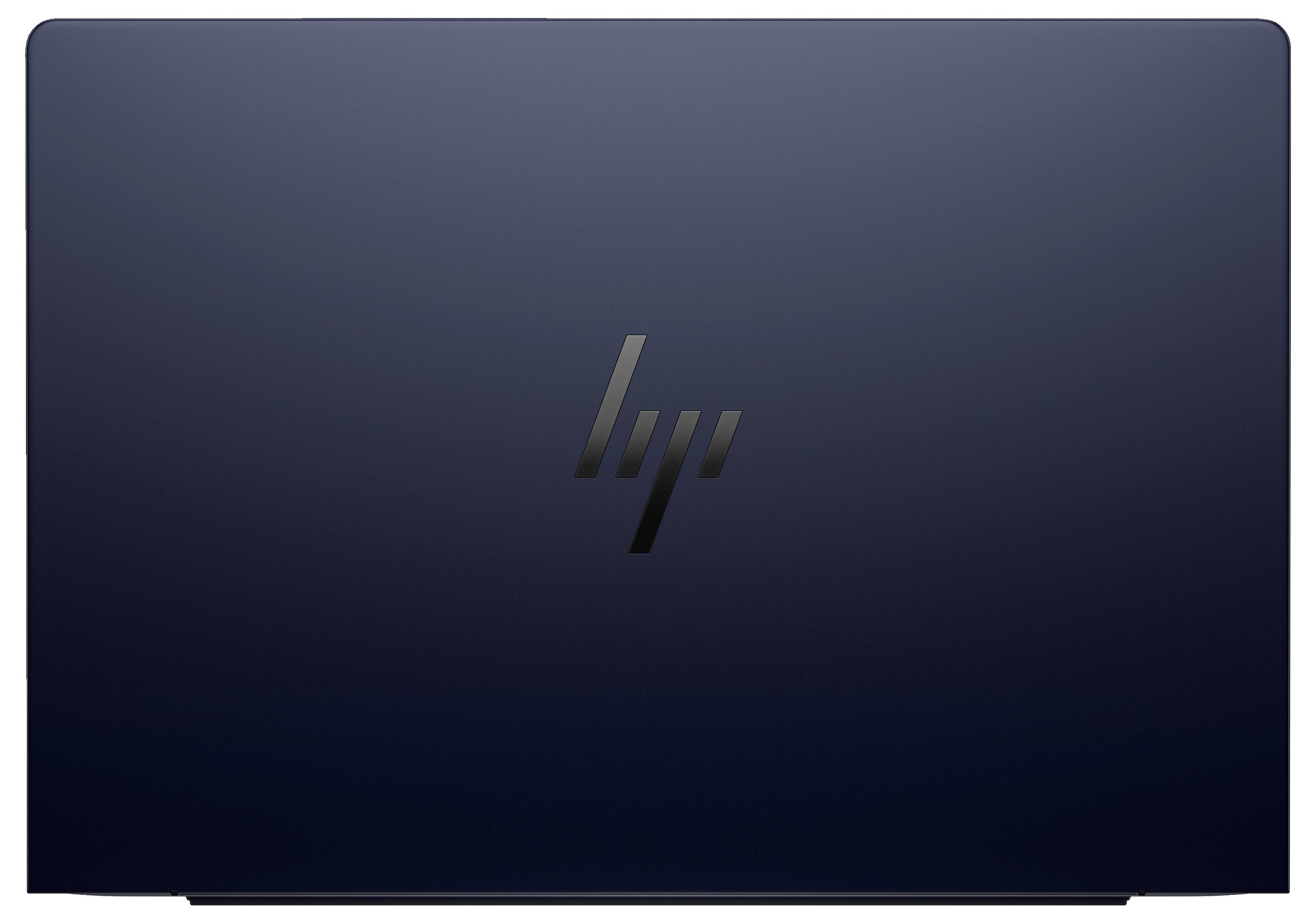 Schwarzer Laptopdeckel mit einem silbernen Logo in der Mitte.