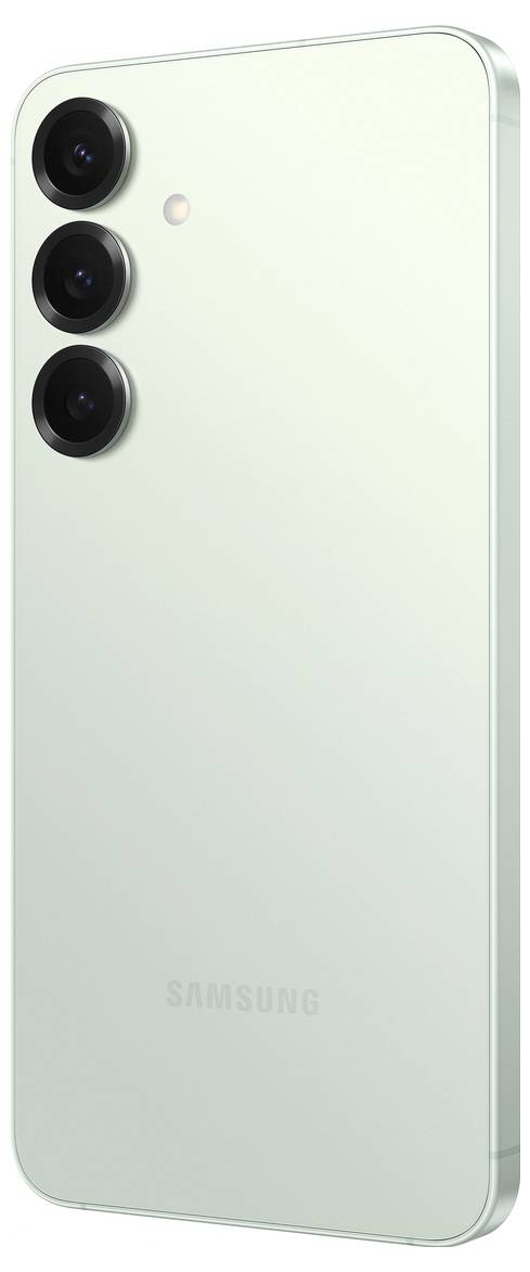 Smartphone-Rückseite in heller Farbe mit drei Kameralinsen links oben. Das Gerät hat ein schlankes, modernes Design.