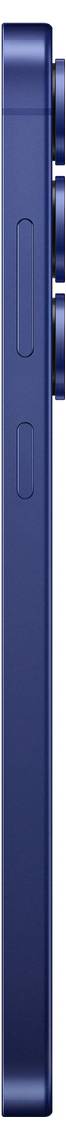Blaue Smartphone-Seitenansicht mit zwei Tasten und drei Kameraobjektiven.