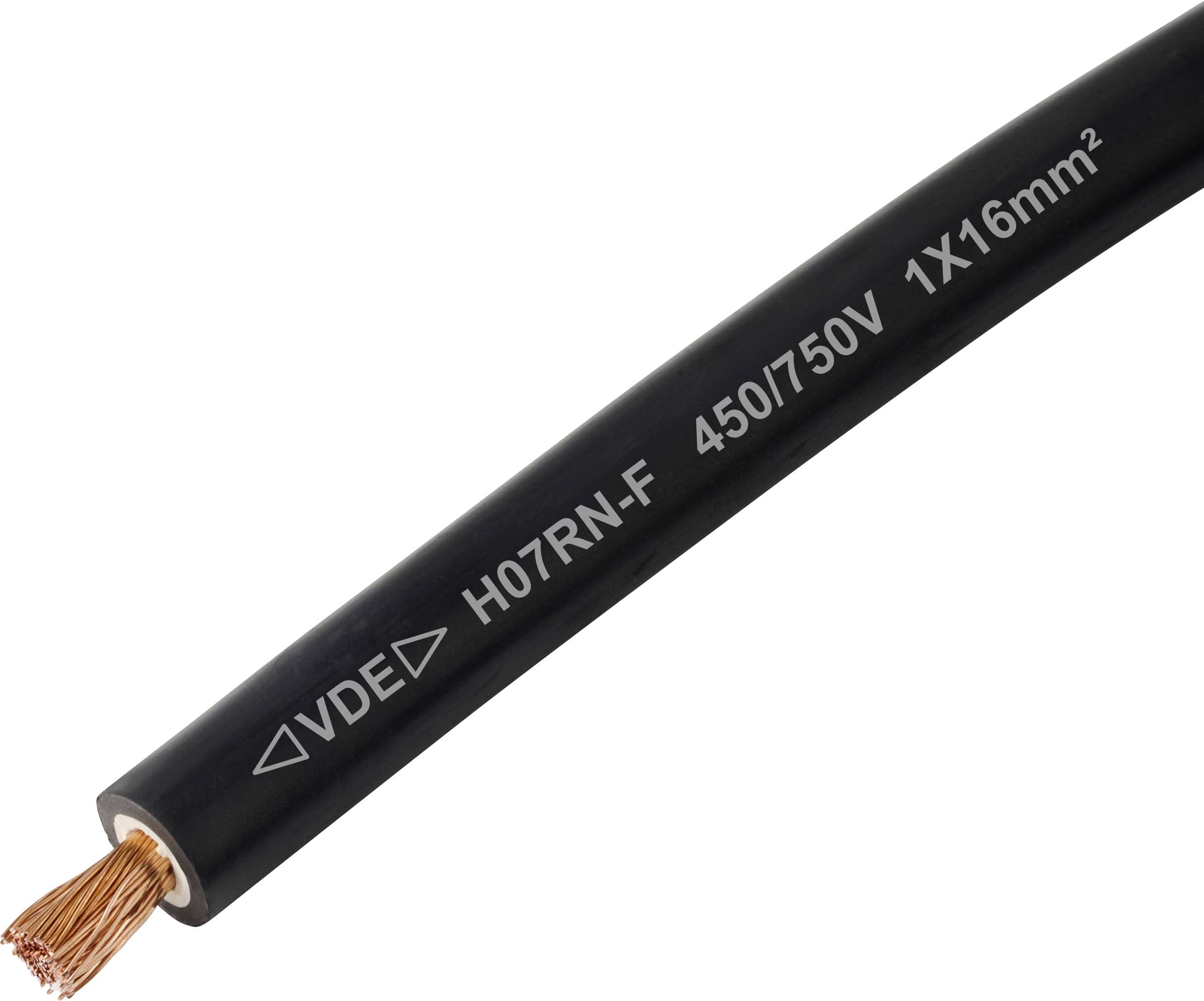 Ein schwarzes elektrisches Kabel mit der Beschriftung 