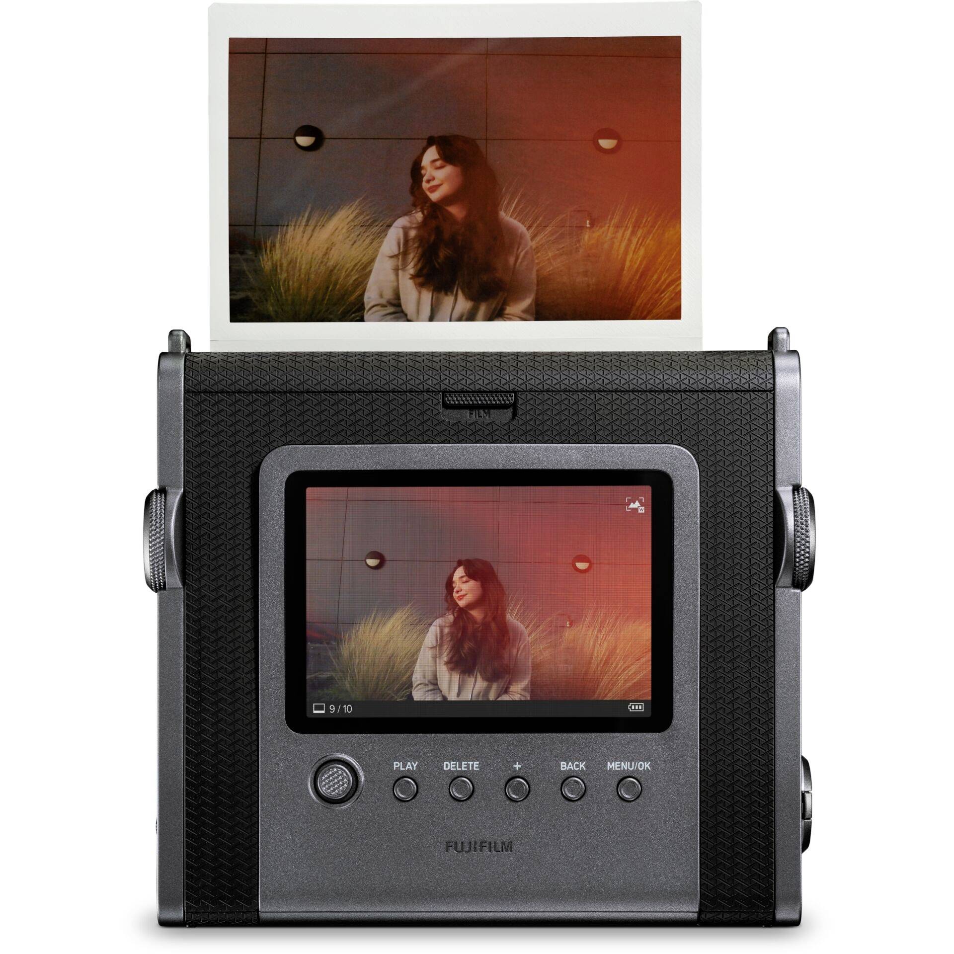 Fujifilm Instax Wide Evo Sofortbildkamera Schwarz Bluetooth, Integrierter Akku, mit eingebautem Blitz