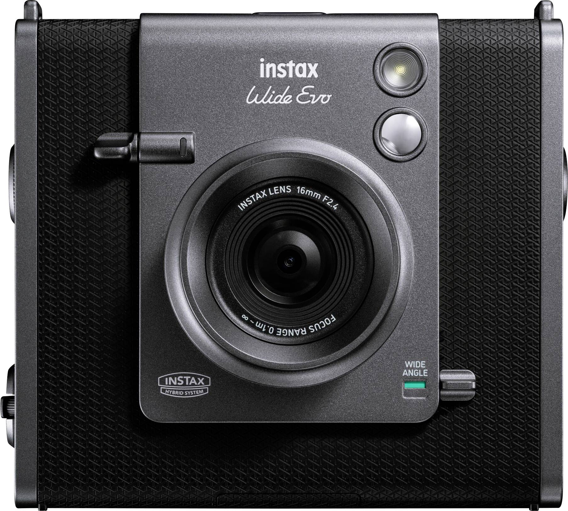 Fujifilm Instax Wide Evo Sofortbildkamera Schwarz Bluetooth, Integrierter Akku, mit eingebautem Blitz