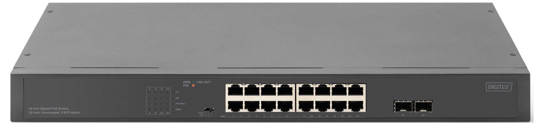 Digitus DN-95347-2 19 Zoll Netzwerk-Switch 16 Port 10 / 100 / 1000MBit/s PoE-Funktion