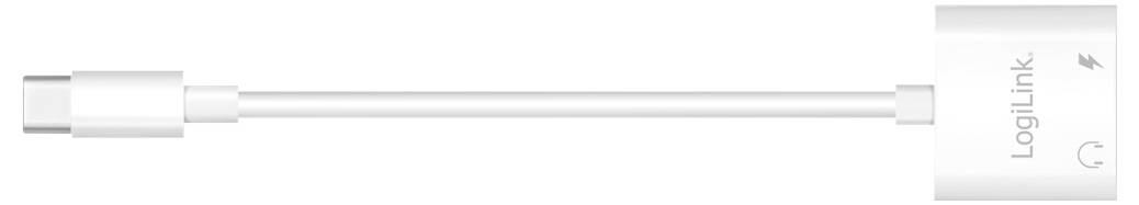 Ein weißes Adapterkabel von LogiLink mit USB-C auf VGA-Anschluss für Videoübertragung.