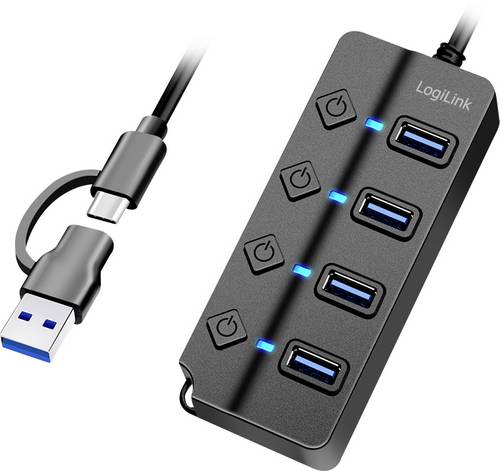 LogiLink UA0419 USB-Hub 4 Port USB-A USB 3.2 Gen1 5 GBit/s mit USB-C® Stecker Schwarz UA0419