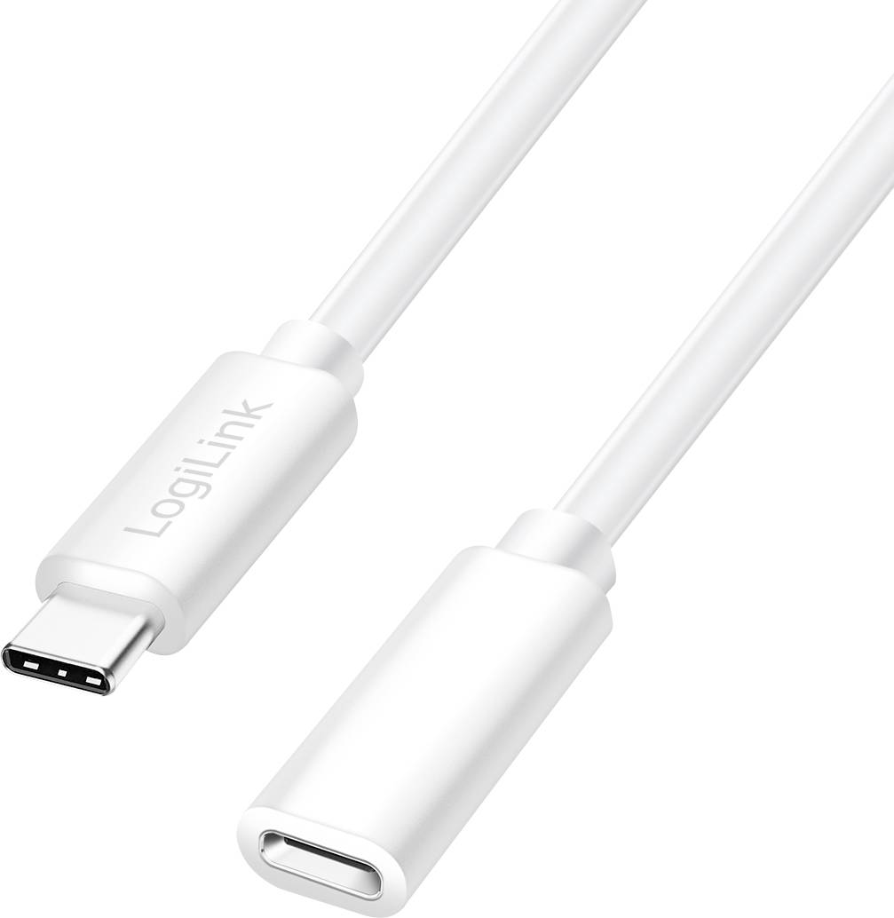 Weißes USB-C-zu-Audio-Adapterkabel von LogiLink. Links der USB-C-Stecker, rechts die Audio-Buchse. Ideal für Geräte ohne Kopfhöreranschluss.