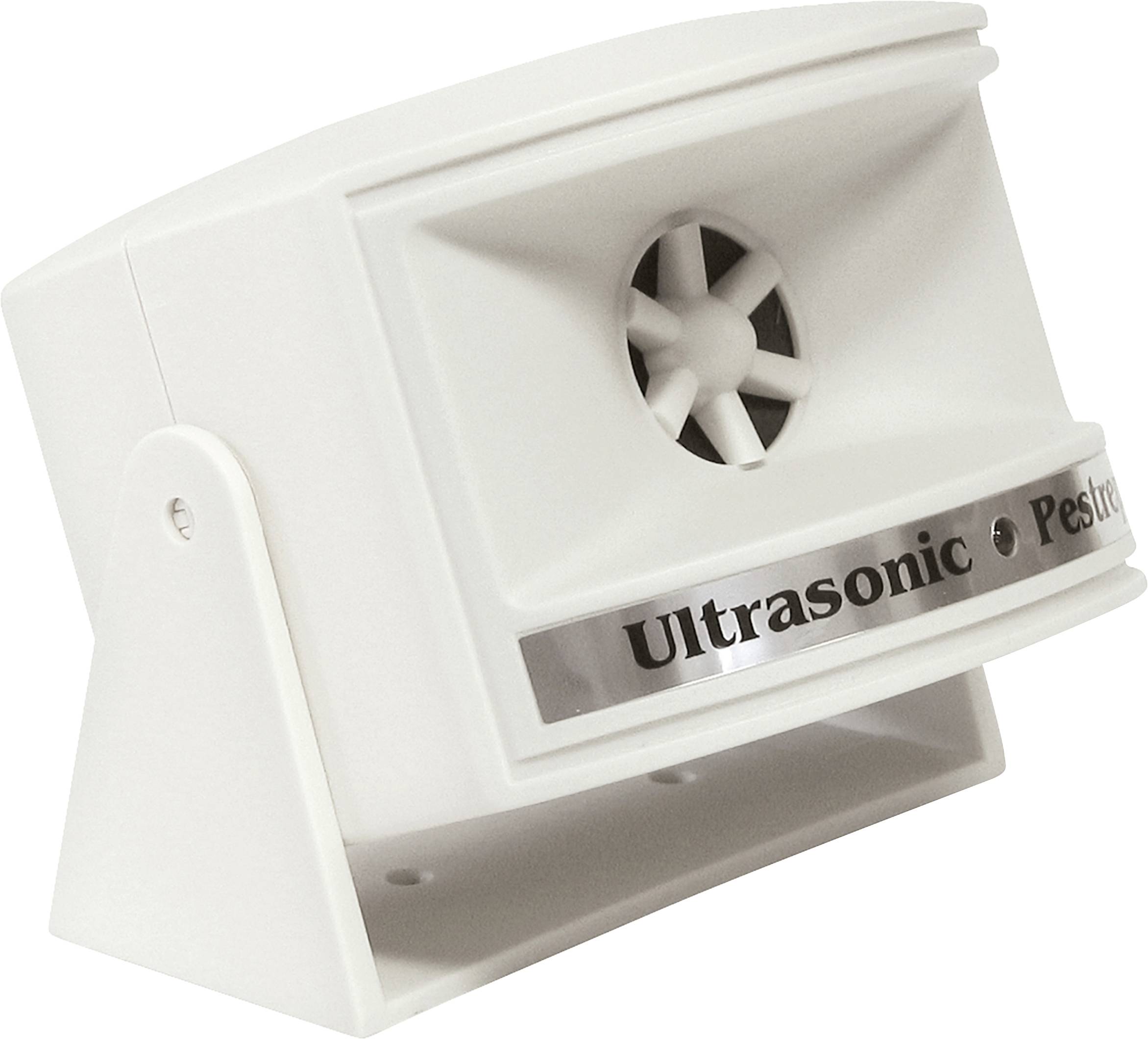 Ultraschall-Schädlingsbekämpfer in weißem Gehäuse, freistehend mit ventilatorartiger Öffnung vorne.