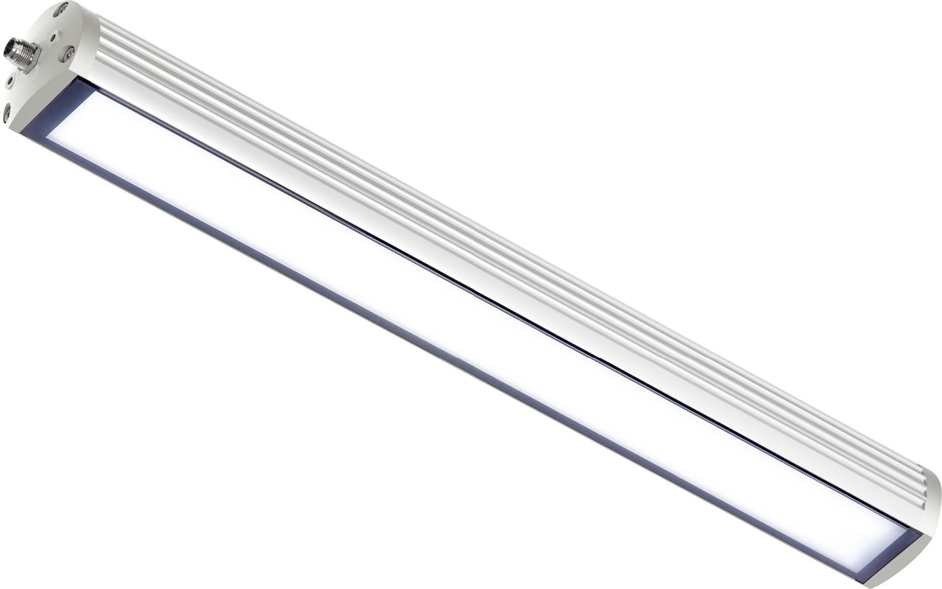 Lang rechteckige LED-Leuchte, Aluminiumgehäuse, helle Lichtabstrahlung, gezielte Beleuchtung für Innenräume.