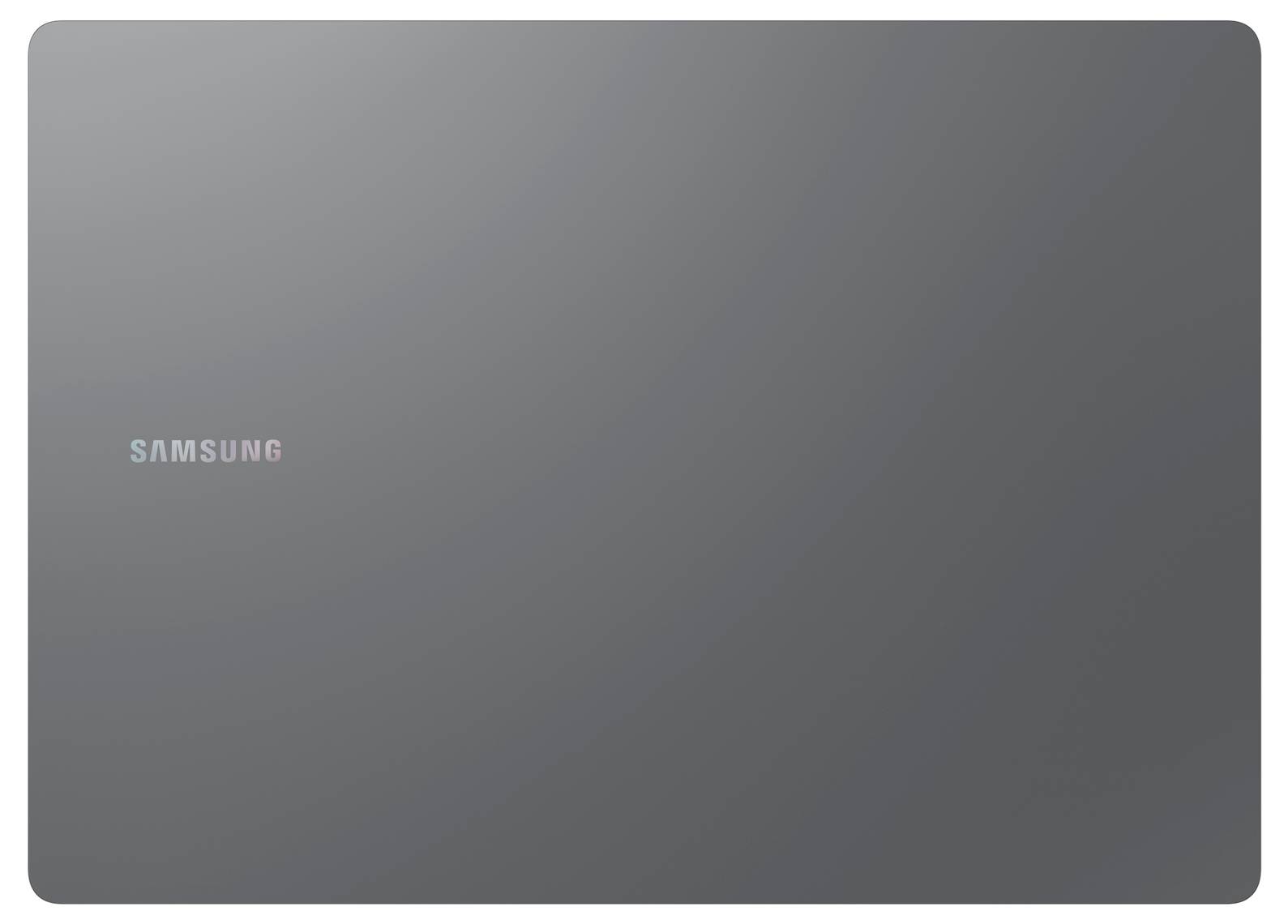 Ein grauer Samsung-Tablet-PC auf einer glatten Oberfläche.