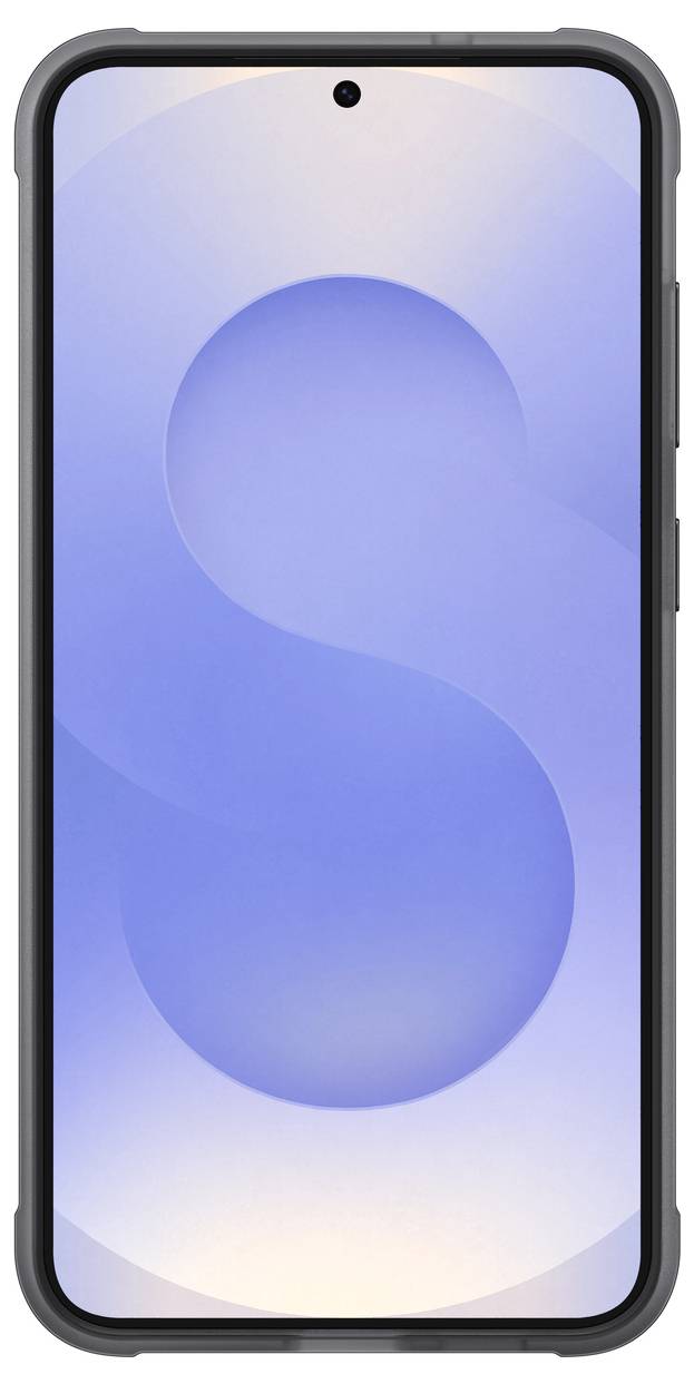 Ein modernes Smartphone mit hellem Bildschirm, der ein abstraktes blaues Muster zeigt. Das Gerät hat ein dunkles Gehäuse.