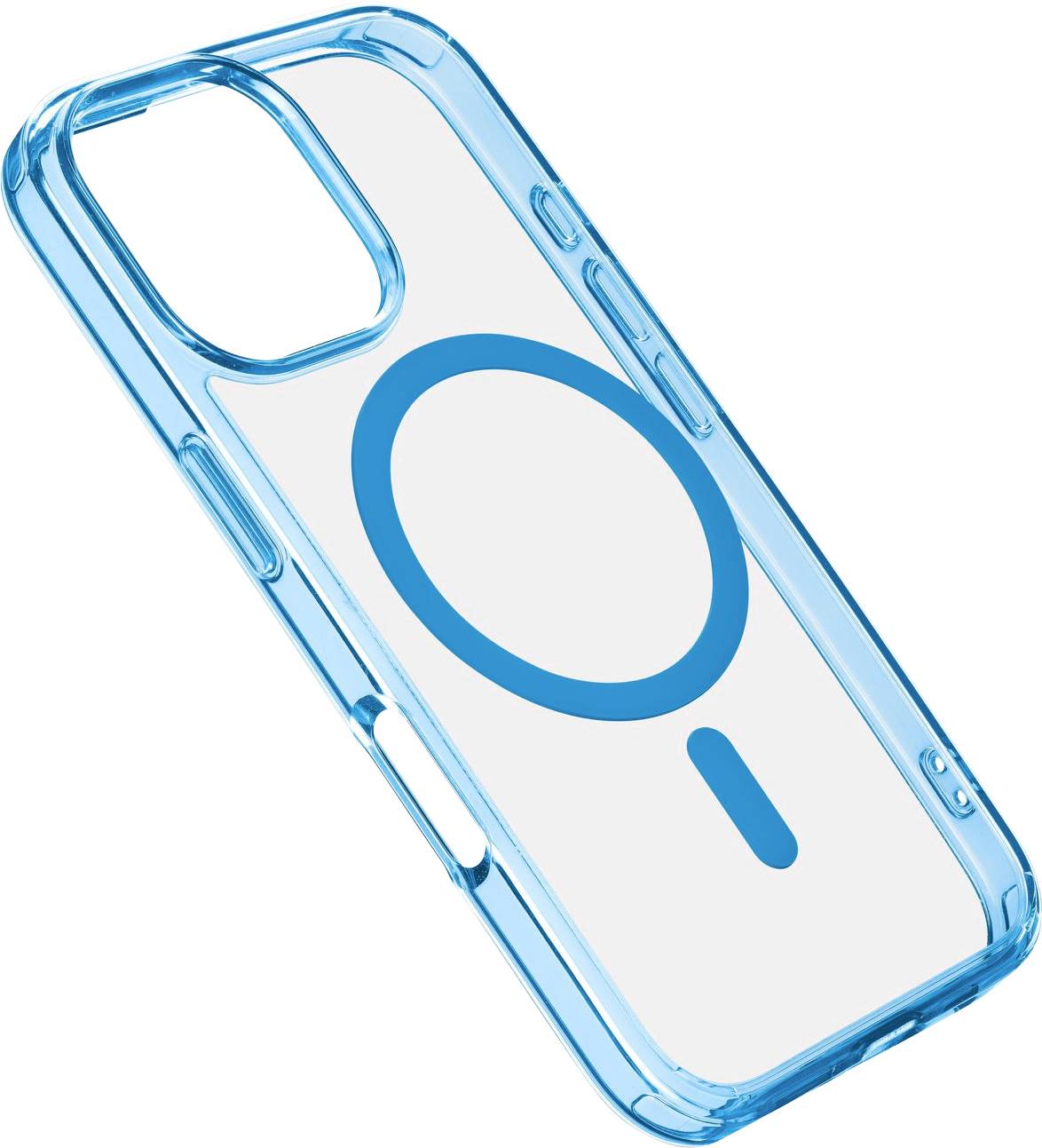 Transparente handyhülle mit blauem Suchsymbol-Design auf der Rückseite.