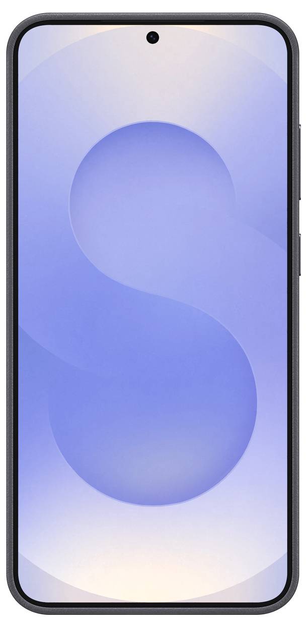 Smartphone mit schwarzem Rahmen und großem Display zeigt einen blauen Hintergrund mit sanften Farbverläufen.