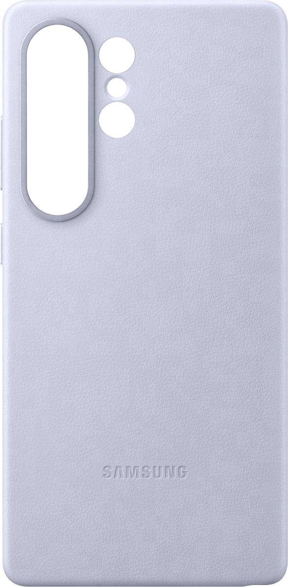 Graues Smartphone-Case mit Ausschnitten für Kamera und Blitz. Längliches Design. Das Logo 'SAMSUNG' ist auf der Rückseite eingeprägt.