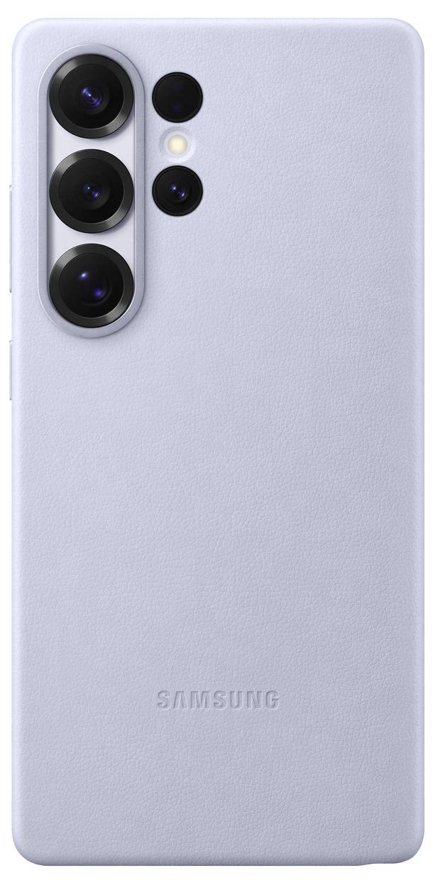 Ein Smartphone mit mehreren Kameralinsen auf der Rückseite. Das Gehäuse ist hellblau und trägt den Markennamen Samsung.