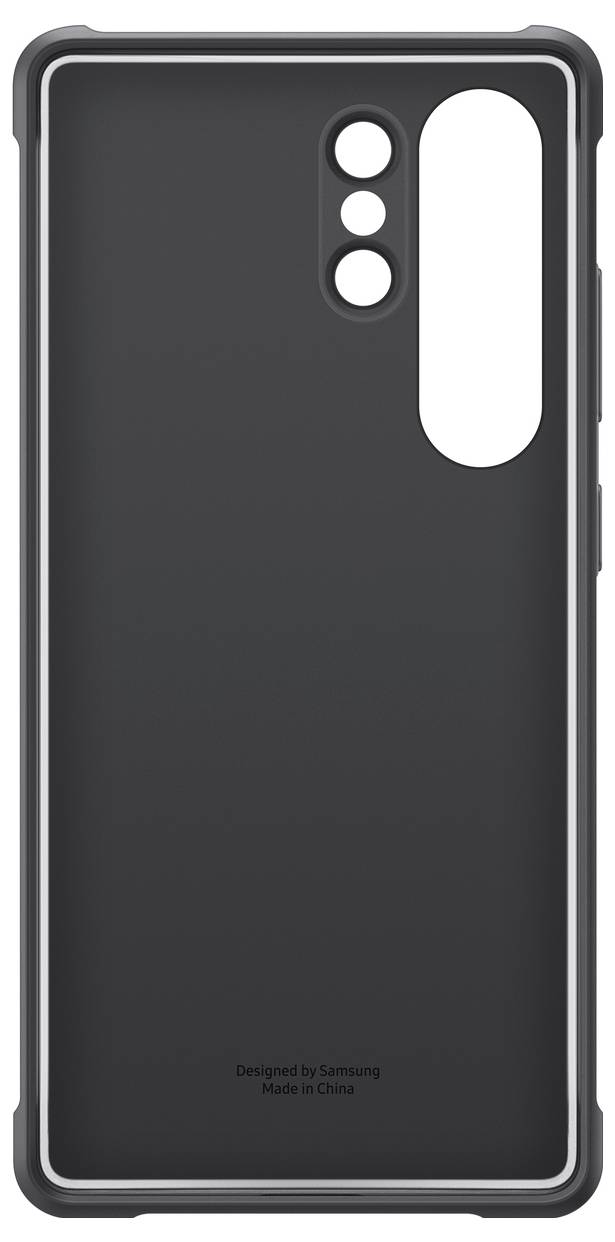 Schwarzes Handyhülle mit Ausschnitten für Kamera und Sensoren, designed von Samsung.