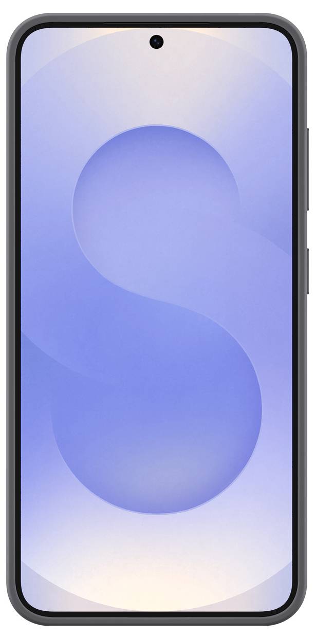 Smartphone mit großem Display und Kameraloch oben mittig. Bildschirmhintergrund zeigt ein stilisiertes, blaues Muster.