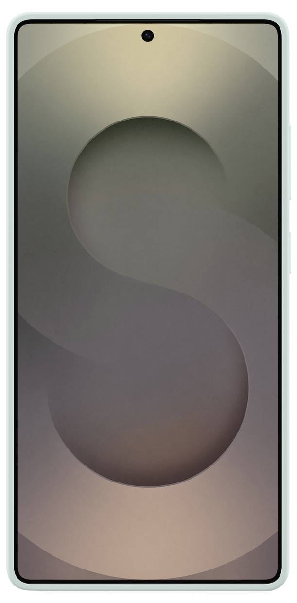 Smartphone mit abgerundeten Ecken, zentraler Kameralinse oben auf dem Bildschirm. Der Hintergrund zeigt ein abstraktes Muster.