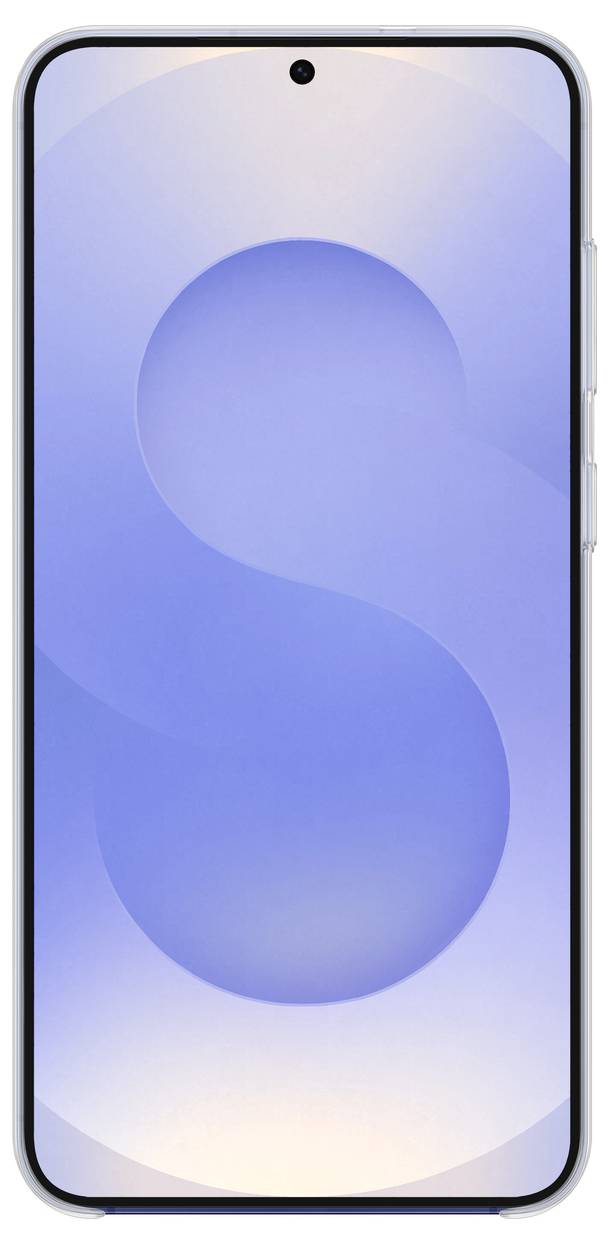 Smartphone mit großem, randlosem Display und einer zentralen Frontkamera. Hintergrundbild zeigt einen blauen Farbverlauf.