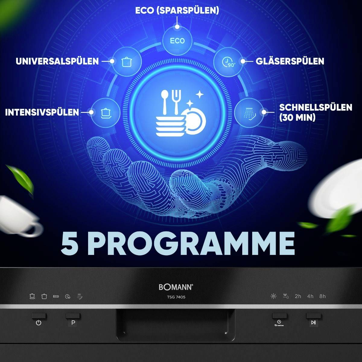 Bomann TSG 7405 Tisch-Geschirrspüler 550 mm EEK: D (A - G) Standgerät Schwarz
