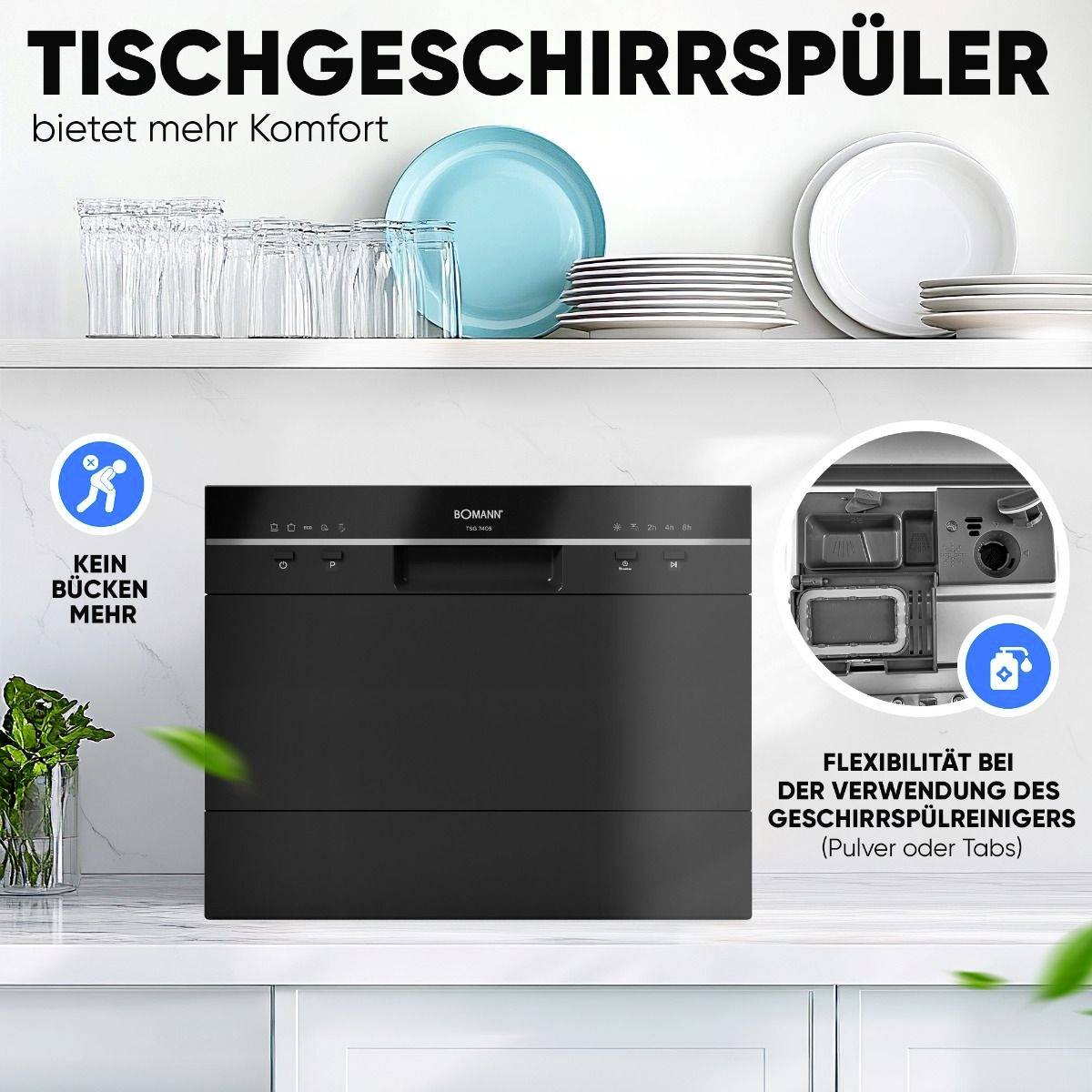 Bomann TSG 7405 Tisch-Geschirrspüler 550mm EEK: D (A - G) Standgerät Schwarz