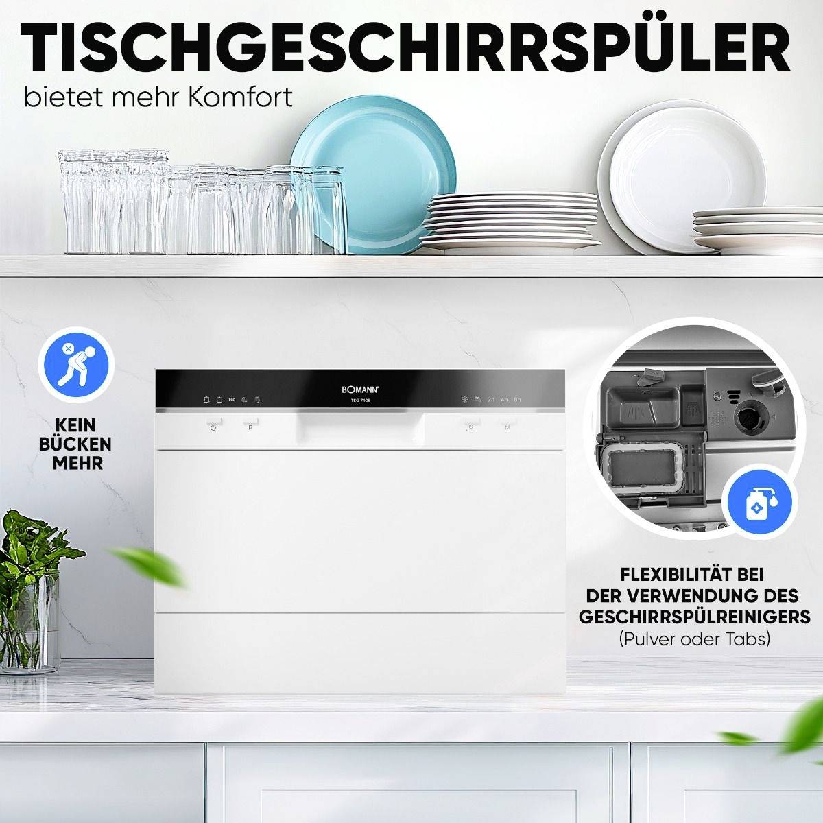 Bomann TSG 7405 Tisch-Geschirrspüler 550 mm EEK: D (A - G) Standgerät Weiß