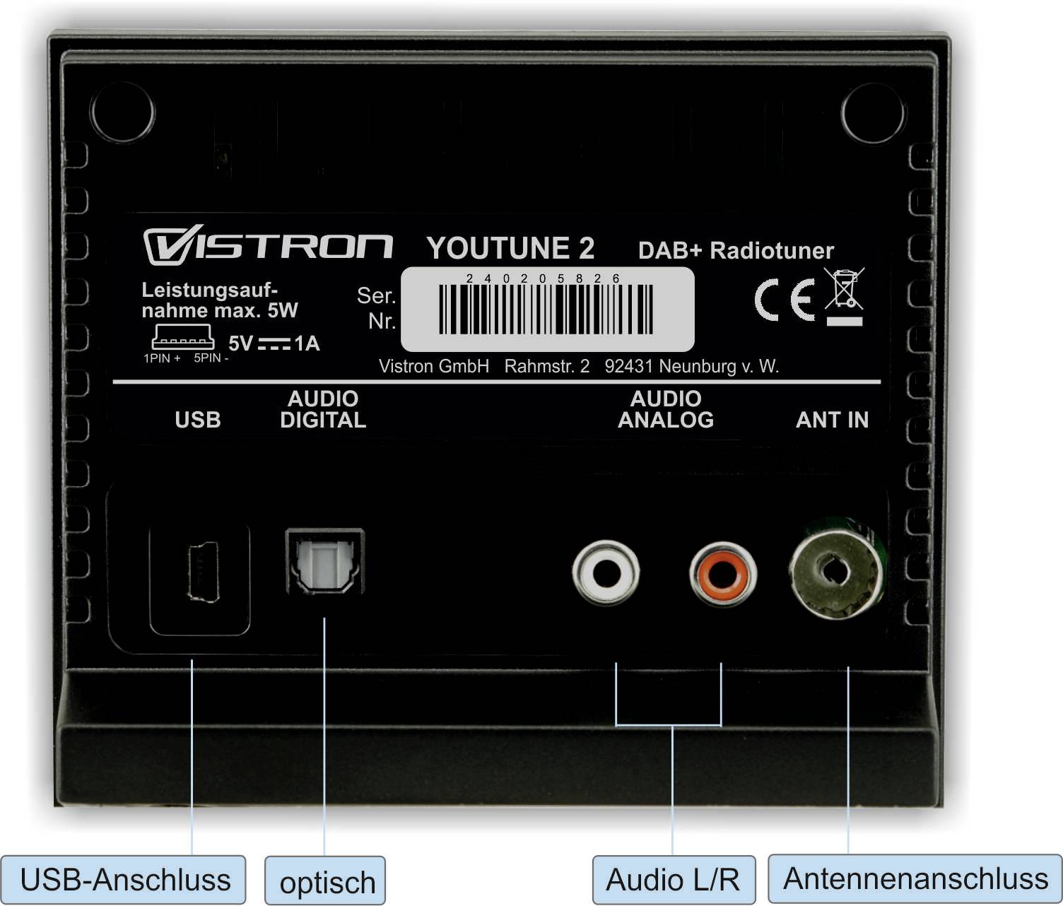 Vistron Youtune2 Digital-Radio Empfangsteil Schwarz DAB+