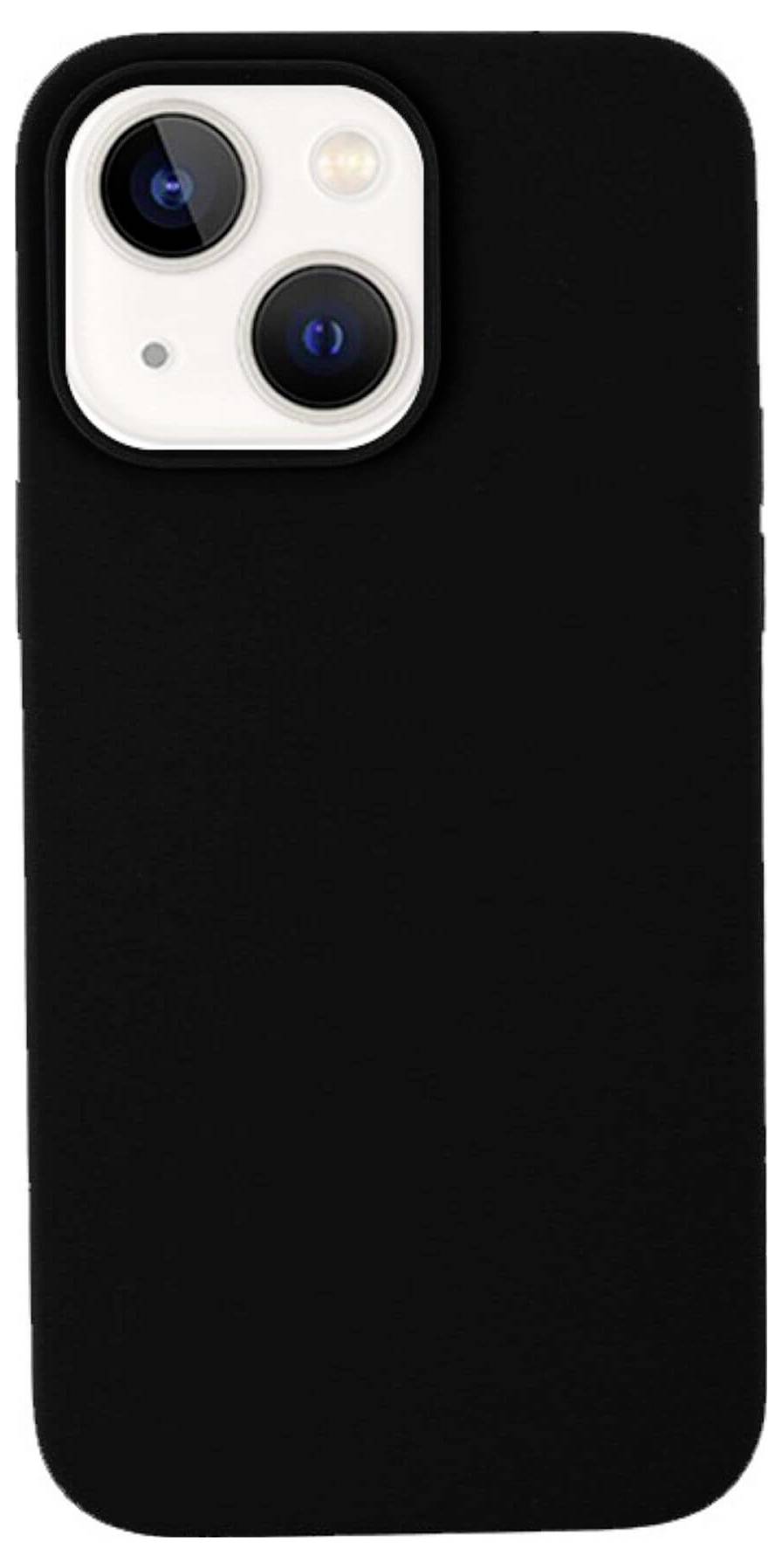 Ein Smartphone mit einer schwarzen Hülle, das aufrecht steht. Die Kamera ist sichtbar in der linken oberen Ecke der Rückseite.