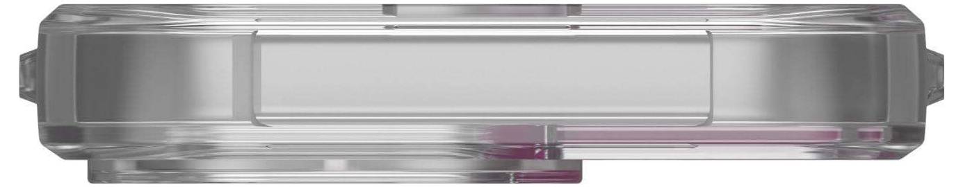 Ein transparenter Kunststoffbehälter mit rechteckiger Form und leicht rosafarbenen Akzenten, von oben betrachtet.