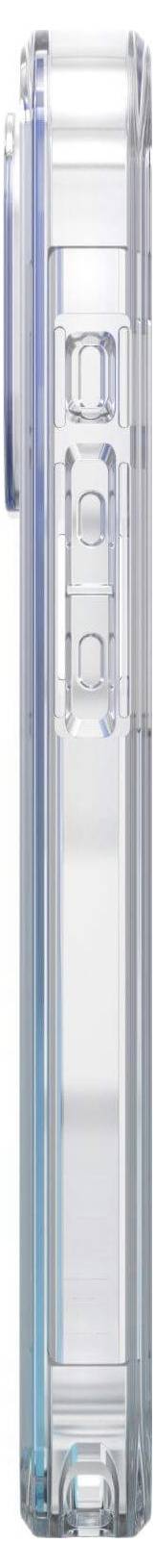 Transparente Kappe eines Stifts mit blauem Clip und Tintenbehälter, aufrecht stehend.