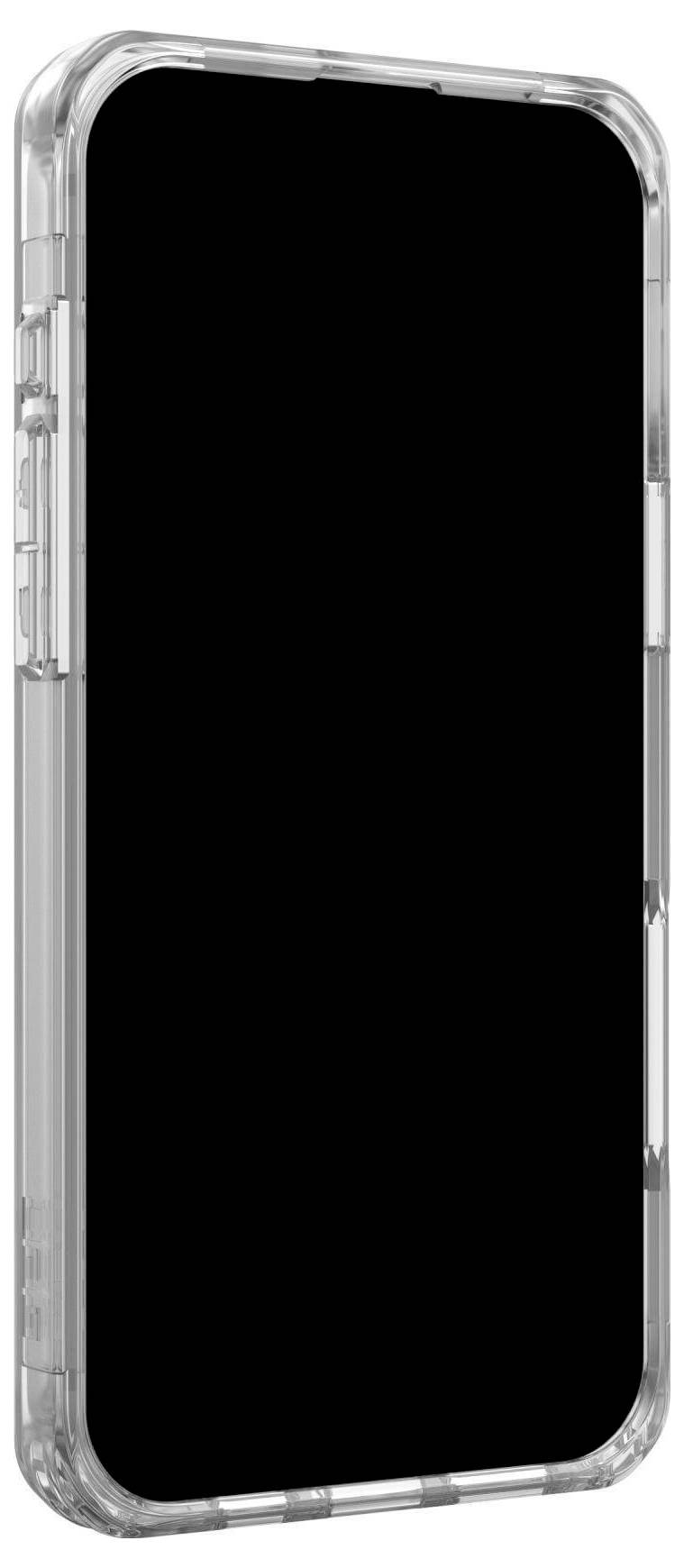 Ein modernes Smartphone mit durchsichtigem Schutzgehäuse. Der Bildschirm ist ausgeschaltet und zeigt eine schwarze Fläche.