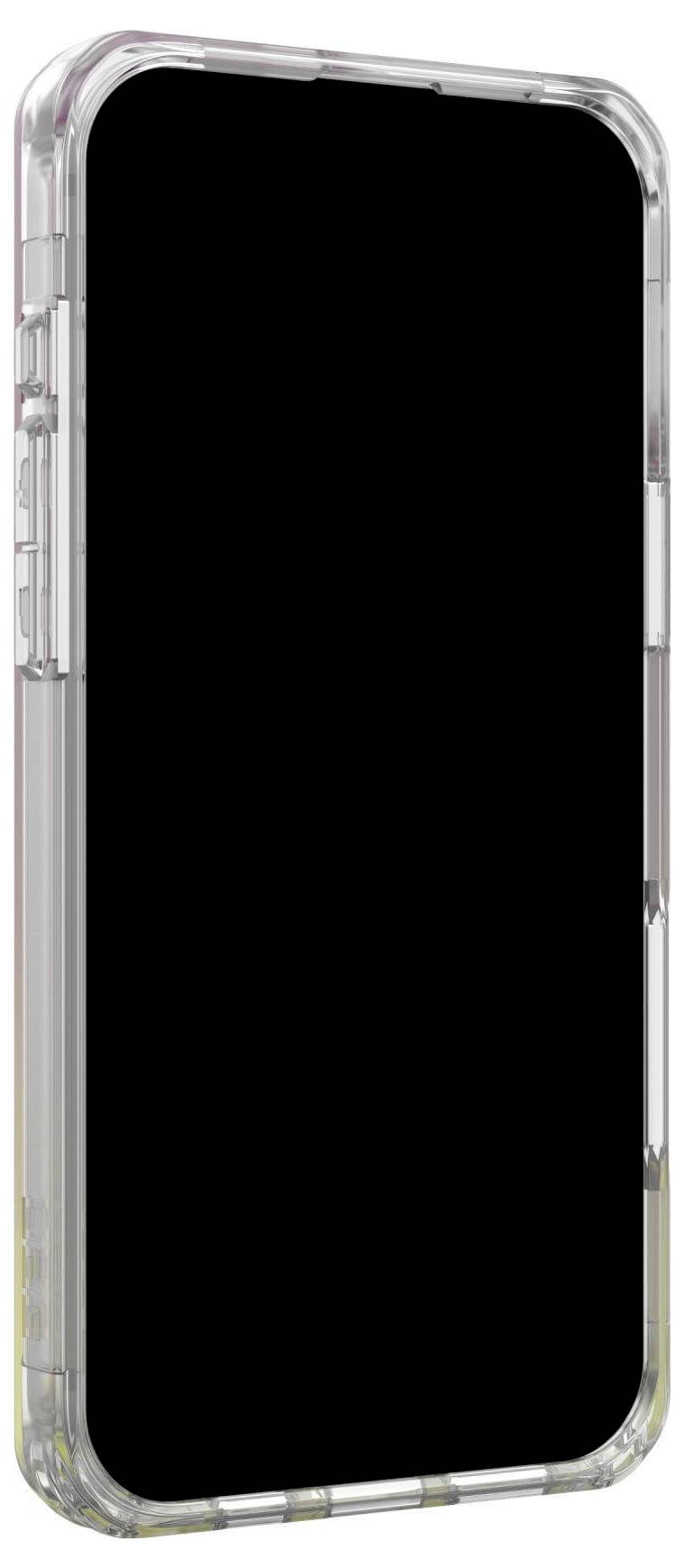 Smartphone in transparenter Hülle mit dunklem Bildschirm, zeigt die schlanke Bauweise und den Schutz der glatten Kanten.