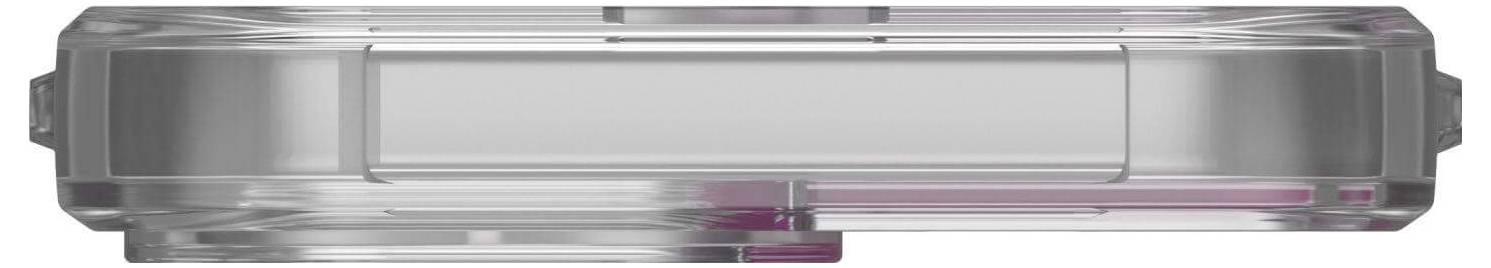 Transparente rechteckige Kunststoffverpackung mit leicht rosa Schimmer, von oben betrachtet.